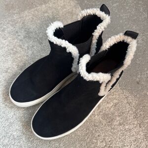 Lucky Brand Black and White Faux Shearling Trim Sneakers